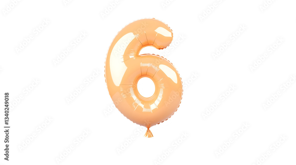 Aufkleber a shiny metallic golden foil balloon in the shape of the number 6 floating independently against a b