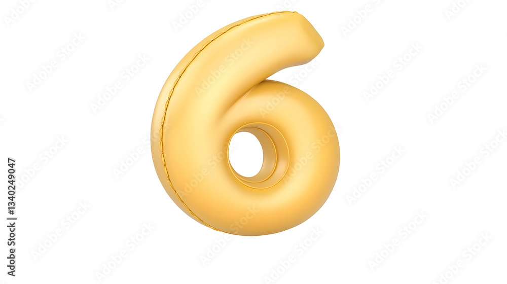 Aufkleber A detailed three dimensional golden foil balloon shaped as the number 6 floating in an isolated minimalist space with a transparent background