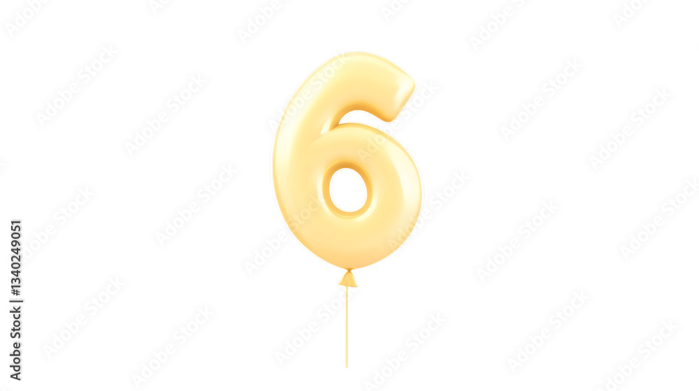 Fototapete a golden foil balloon in the shape of the number 6 floating against a dark background with soft high