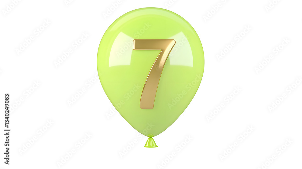 Poster a 3d rendered image of a shiny golden number 7 balloon with a smooth polished metallic surface float