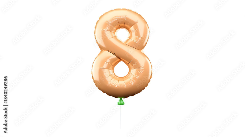 Leinwandbilder A rendition of a golden foil balloon in the shape of the number 8 with a smooth shiny and reflective metallic surface floating against a transparent background
