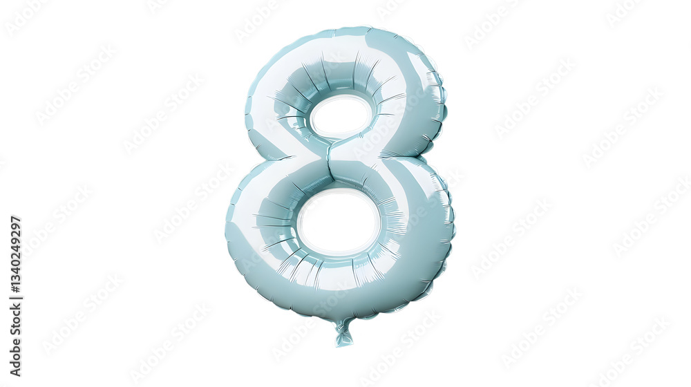 Aufkleber A floating metallic foil balloon in the shape of the number eight with a reflective glossy surface and soft highlights creating a visually striking and elegant design
