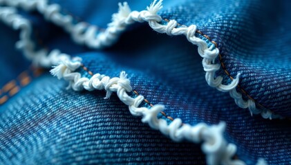 Close up of blue jeans denim with frayed edges, worn, fashion, jeans