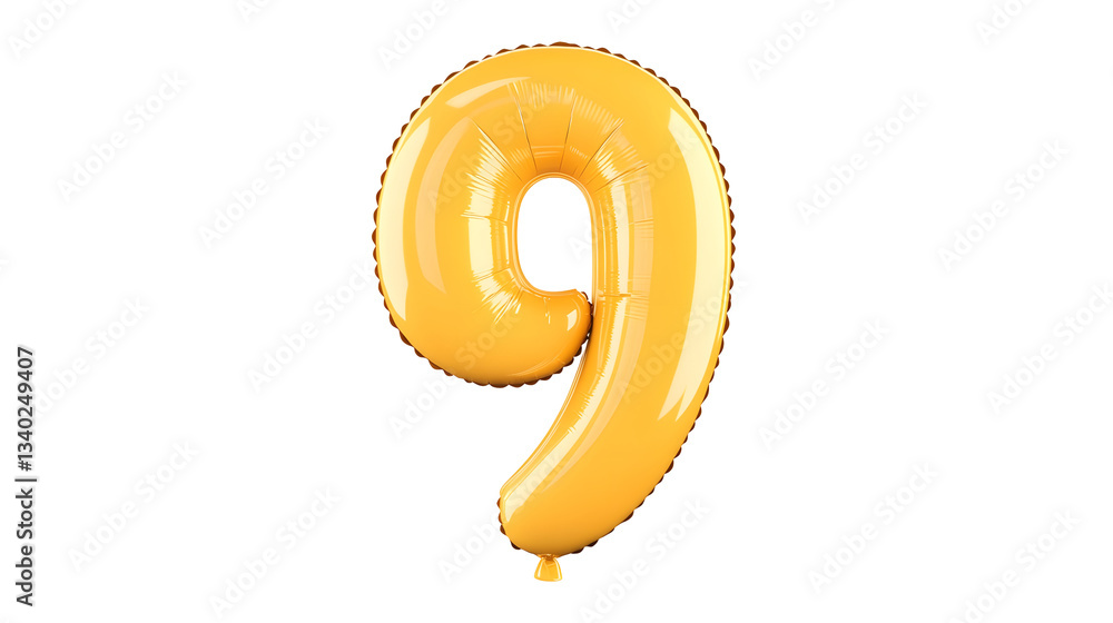 Fototapete a 3d rendering of a golden metallic number 9 foil balloon with a polished reflective surface and a s