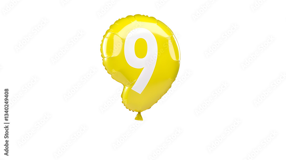 Poster a 3d rendering of a golden reflective number 9 foil balloon floating with a soft shadow effect and a
