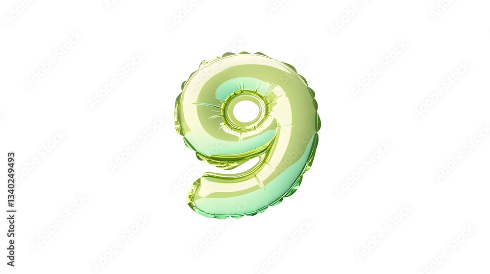 Leinwandbilder a floating highly reflective gold foil balloon in the shape of the number 9 with a smooth dimensiona