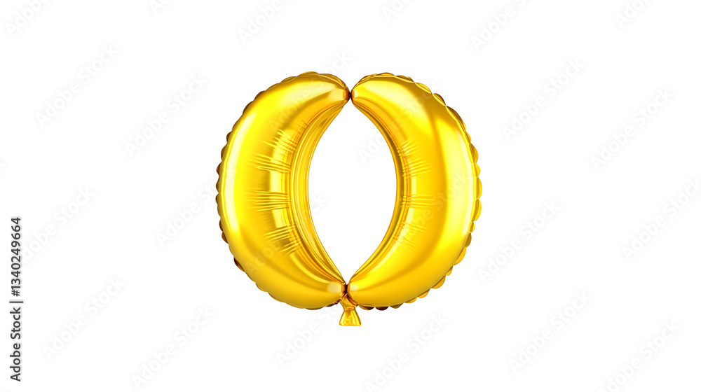 Poster A golden foil balloon in the shape of the number 0 floating against a transparent background with soft highlights and smooth shading