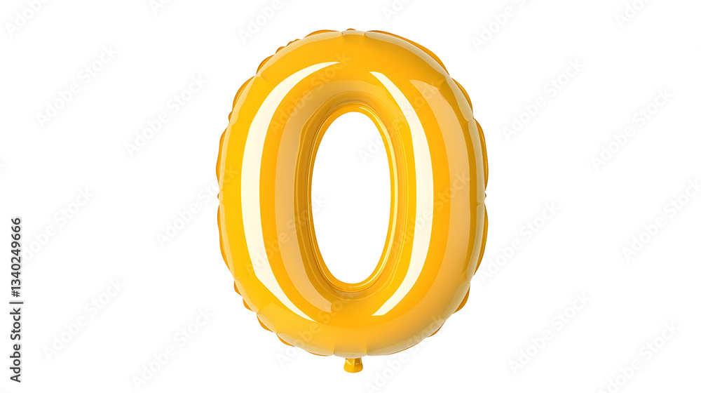 Poster Elegant gold metallic inflatable balloon in the shape of the number zero with a smooth reflective surface and a 3D effect against a clean white background
