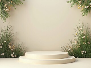 Elegant Beige Product Display Podium with Floral Accents