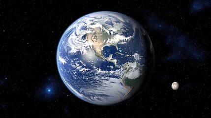 A detailed digital rendering showing earth and its orbiting moon