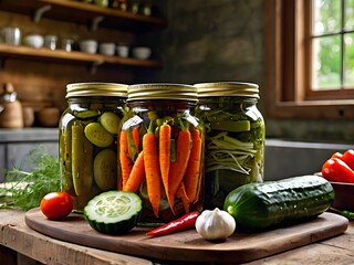 Homemade Pickled Vegetables in Jars