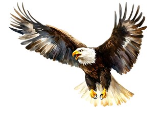 Obraz premium Majestic Bald Eagle in Flight Watercolor Painting