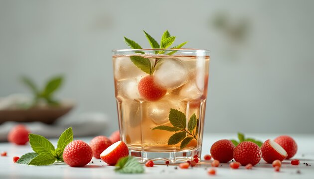 Refreshing Lychee Iced Tea with Mint Garnish