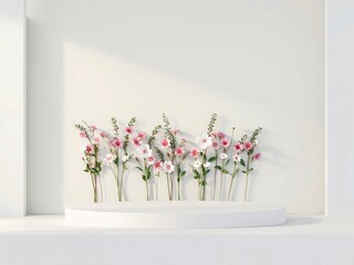 Minimalist Floral Display on White Cylindrical Pedestal
