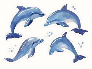 Fototapeta premium Watercolor Dolphins Ocean Wildlife Marine Animals Aquatic Life