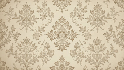 Classic Vintage Baroque Floral Damask Pattern in Elegant Beige and Brown Tones, Creating a Luxurious Ornamental Design, Perfect for Digital Art, Wallpaper, and Interior Decor