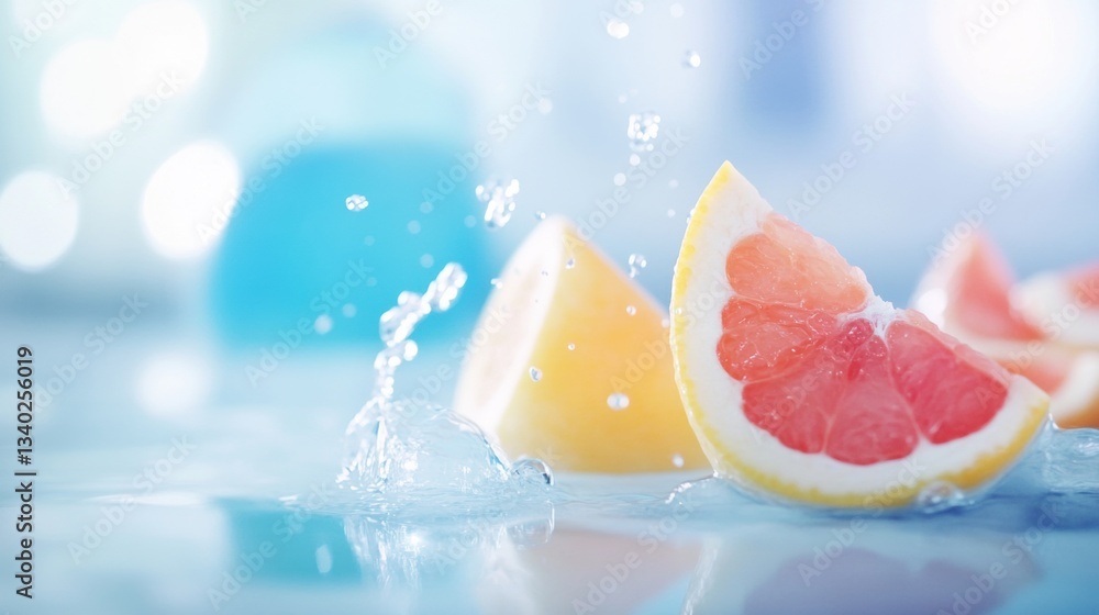 Aufkleber juicy slices of grapefruit and lemon splash into sparkling water, creating a refreshing visual with 
