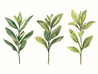 Obraz premium Watercolor Green Leaves Botanical Illustration Set