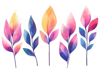 Fototapeta premium Watercolor Floral Branches Colorful Leaves Botanical Illustration