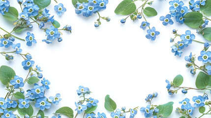 Delicate Blue Forget Me Nots Floral Frame Spring Blossom Border White Background