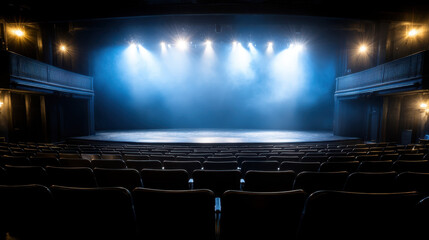 Naklejka premium dimly lit theater stage with blue lighting creates dramatic atmosphere