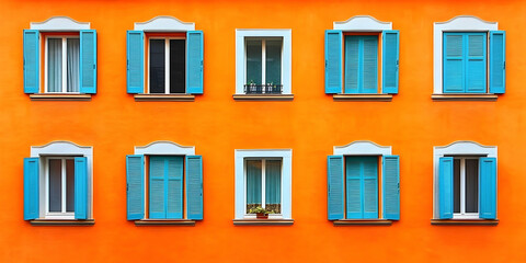 Vibrant Orange Building with Teal Windows