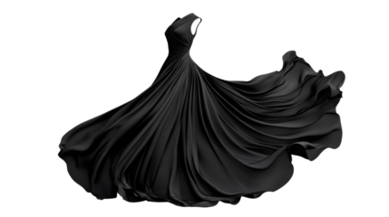 Flowing black dress on transparent background: elegant gown with dramatic flair