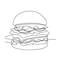 SingleLine Drawing of a Delicious Juicy Burger with Lettuce