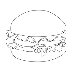 SingleLine Drawing of a Delicious Hamburger with Lettuce