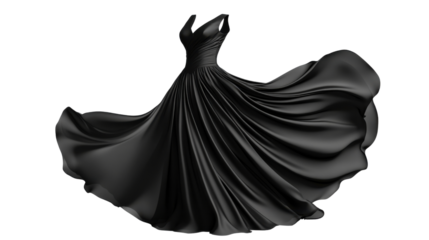 Flowing black dress on transparent background: elegant gown fashion design