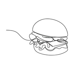 Single Line Art Burger Drawing Delicious Fast Food Illustration