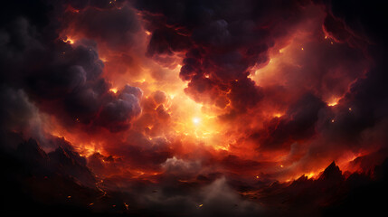 Fototapeta premium A bright fire burning in the sky surrounded by a cosmic landscape full of stars and galaxies creating a stunning nighttime scene.