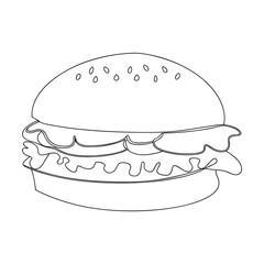 Simple Line Drawing of a Delicious Cheeseburger Illustration