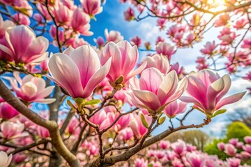 Obraz premium Spring bloom magnolia tree flowers. Blossom magnolia flower. Spring background. 