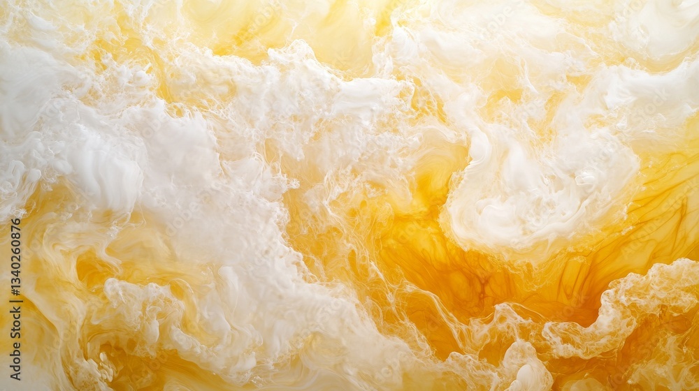 Poster swirling white and yellow abstract pattern resembling clouds. artistic design concept