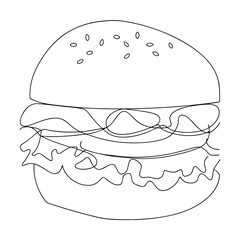 Simple Line Art Drawing of a Delicious Hamburger