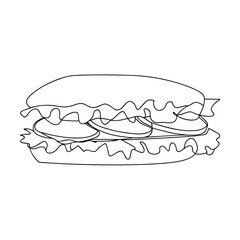 Simple Line Drawing of a Delicious Sub Sandwich