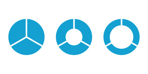Set of three parts of circle. Pie chart with three same size sectors. Vector illustration isolated on white background.