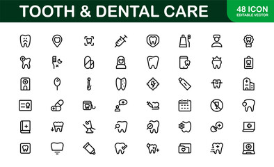 Dental Care and Tooth Icons. Essential Collection for Healthcare, Treatment, and Oral Health Designs
