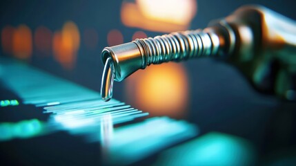 Fuel pump nozzle dispensing liquid fuel onto a digital display