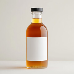 single bottle of kombucha with blank label on neutral background