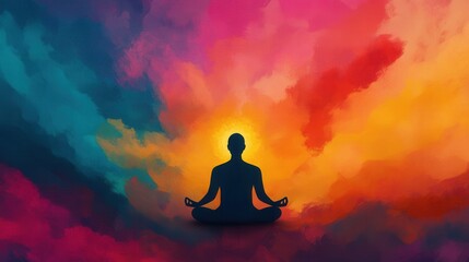 a spiritual being sitting in deep meditation, a third-eye energy burst transforming, representing higher consciousness and mindfulness