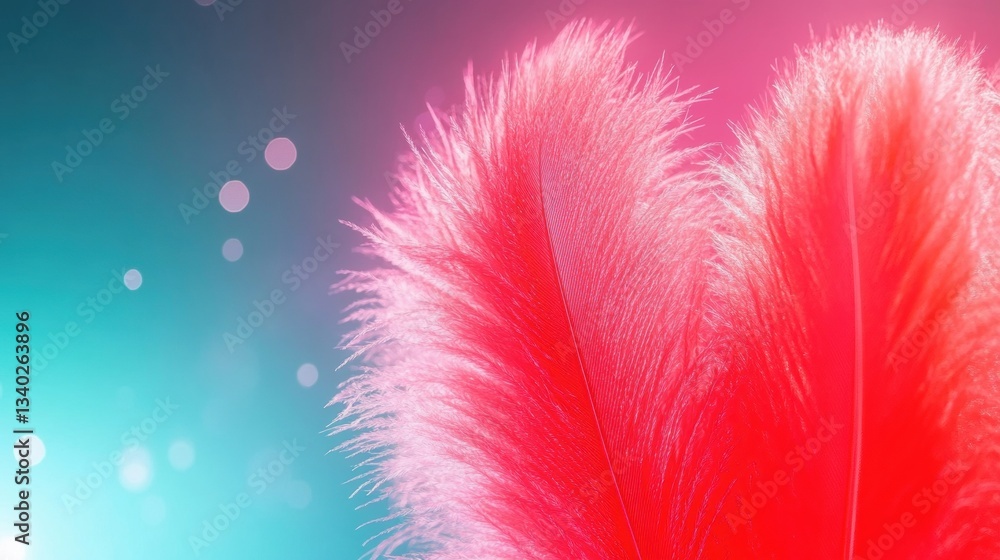 Poster two bright pink feathers contrast against a soft gradient background, adding a whimsical touch to th