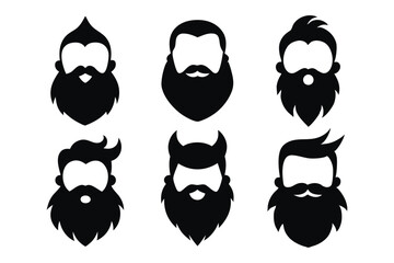 Black and white cat silhouettes with skull icons and cartoon character faces, featuring angry expressions, beard designs in a set collection