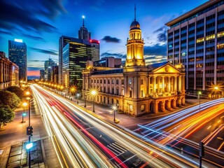 Obraz premium Long Exposure Photo: Voting Booths and City Lights - Election Night
