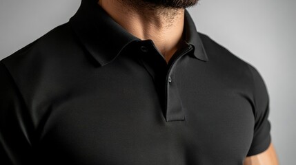 Close-up of a black polo shirt