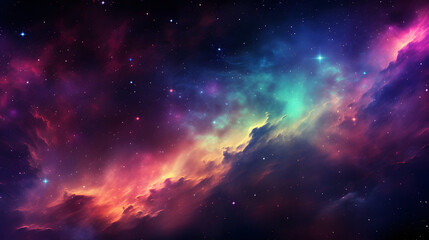 Fototapeta premium A breathtaking colorful nebula in outer space with swirling gases and stars captured in a stunning representation of cosmic homogeneity.
