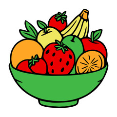 Strawberry and Fruit Bowl Illustration