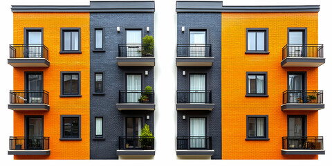 Fototapeta premium Orange and Gray Brick Apartment Building Illustration