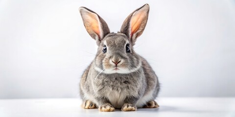Obraz premium Adorable Gray Bunny, White Background, Cute Rabbit, Fluffy Pet, Easter Rabbit, Gray Rabbit Photography, Spring Animal, Pet Portrait, Studio Shot